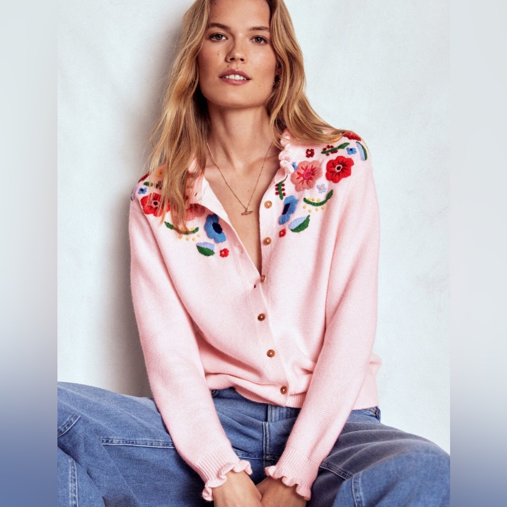 NWT Embroidered Frill Cardigan
Blooming Pink